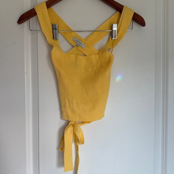 Tie Back, Yellow, Ribbed, Halter Crop Top - Picture 3 of 6